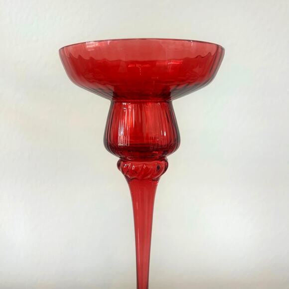 Artisan Handblown Glass Taper Candle Holder 11" Holiday Red Set of 2 NEW - Picture 2 of 8